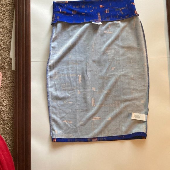 LuLaRoe Cassie Blue Knee Length Stretch Pull On Straight Pencil Midi Skirt Sz S - Picture 2 of 7